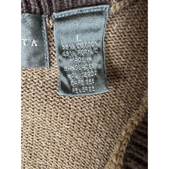 Mens Sweater Large Oscar De La Renta Quarter Zip Cotton Blend Brown Pullover - Picture 6 of 9